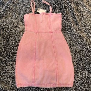 Pink denim mini dress